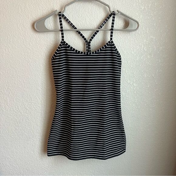 Lululemon Power Y Tank Parallel Stripe Black White Luon - Picture 3 of 7